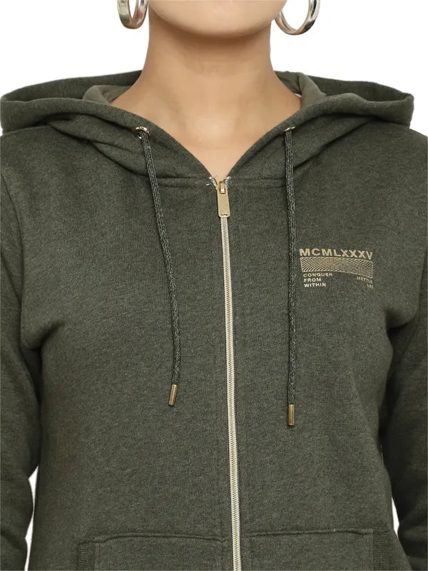 Mettle Women Olive Green Hooded Sweatshirt