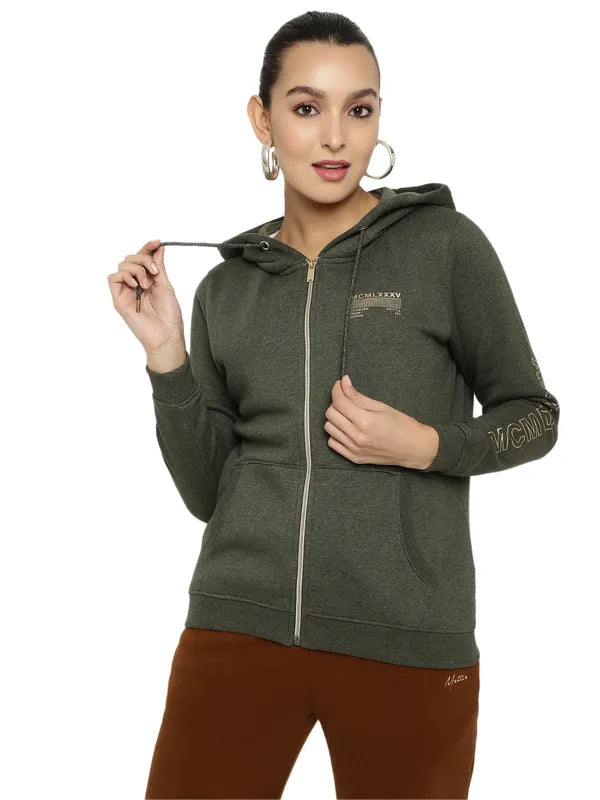 Mettle Women Olive Green Hooded Sweatshirt