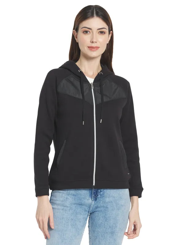 Mettle Women Black Hooded Sweatshirt