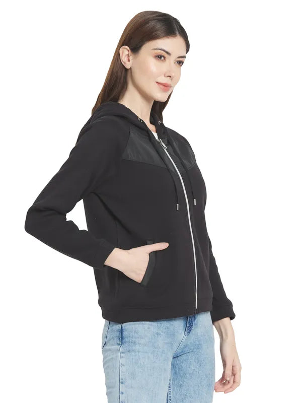 Mettle Women Black Hooded Sweatshirt