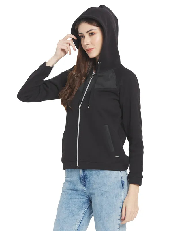 Mettle Women Black Hooded Sweatshirt