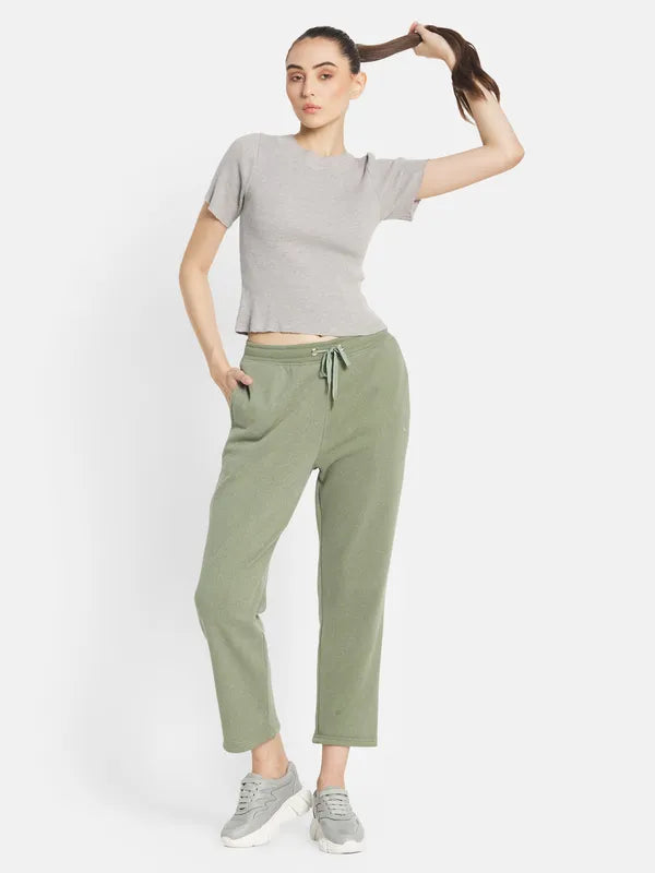 Mettle Women Olive-Green Solid Track Pants