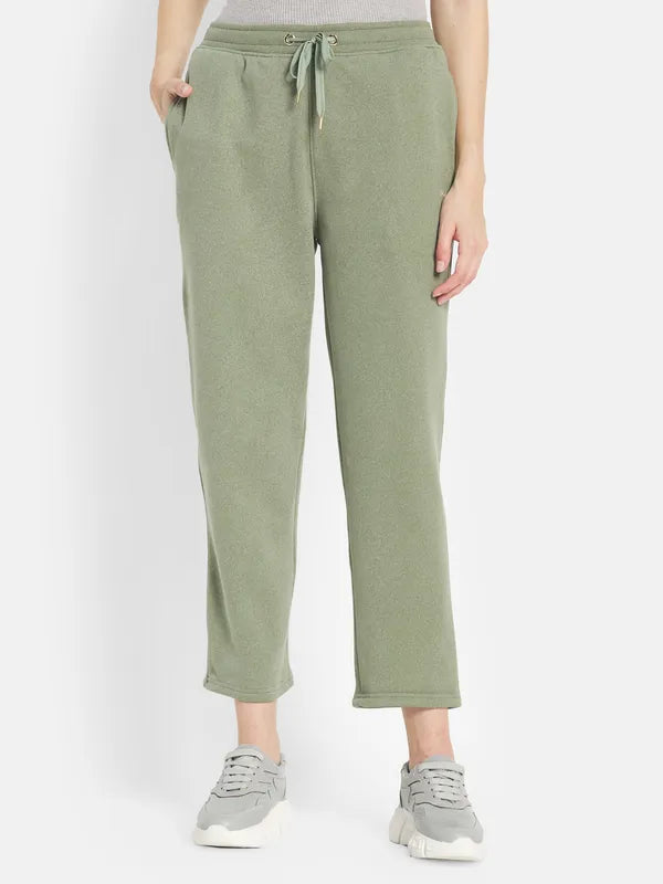 Mettle Women Olive-Green Solid Track Pants