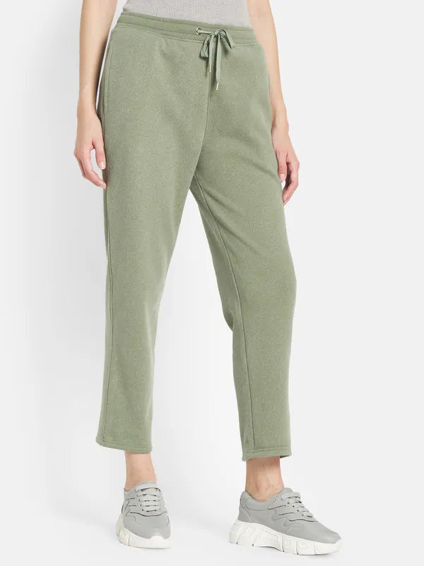 Mettle Women Olive-Green Solid Track Pants