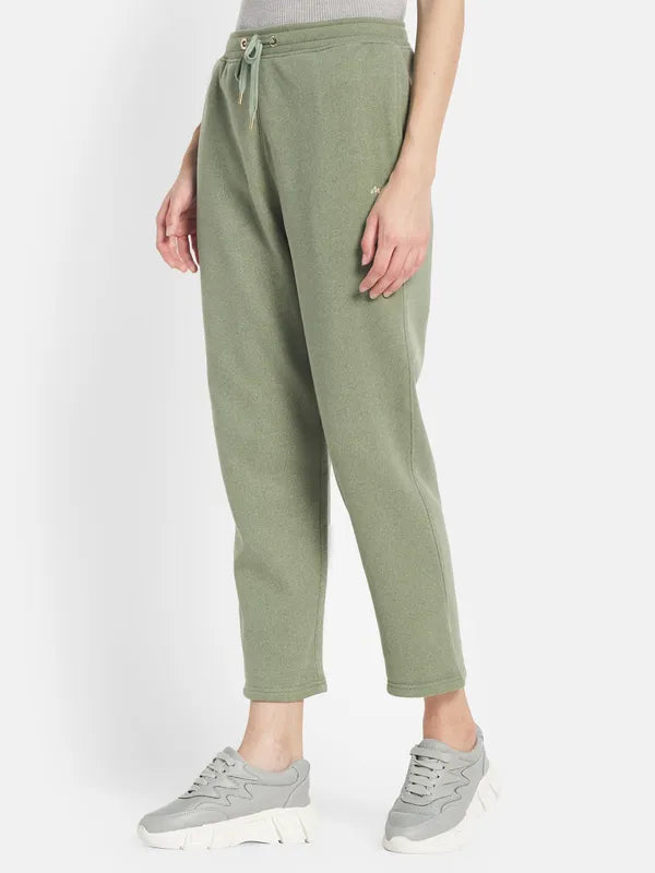 Mettle Women Olive-Green Solid Track Pants