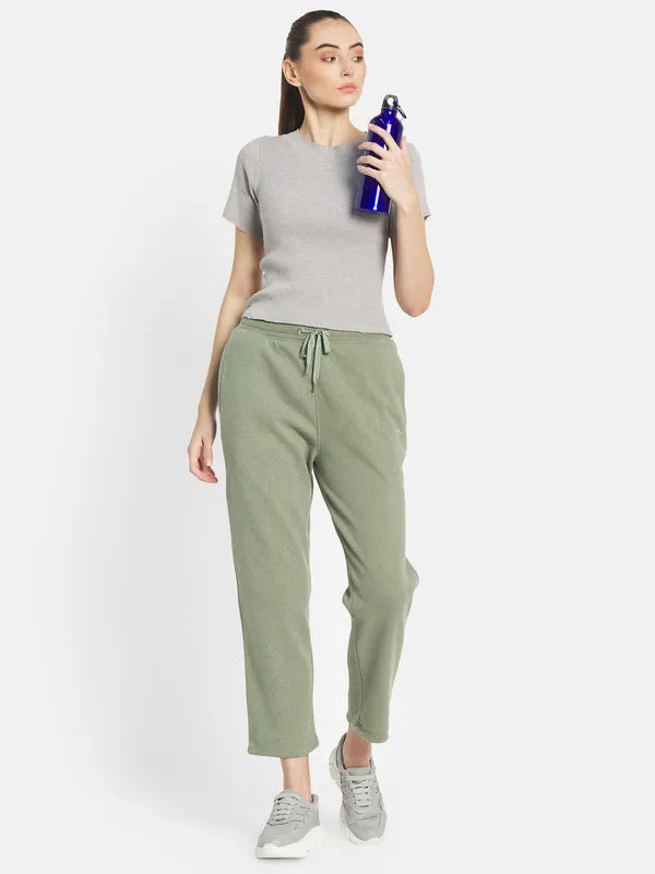 Mettle Women Olive-Green Solid Track Pants