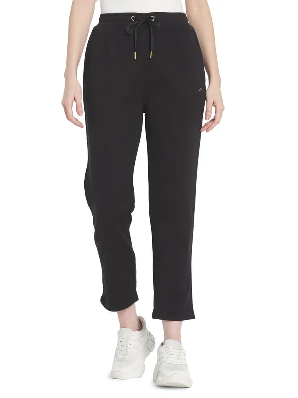 Mettle Women Black Solid Cotton Track Pant