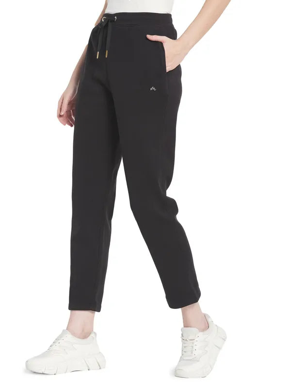 Mettle Women Black Solid Cotton Track Pant