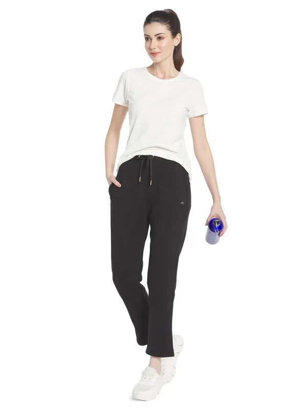 Mettle Women Black Solid Cotton Track Pant