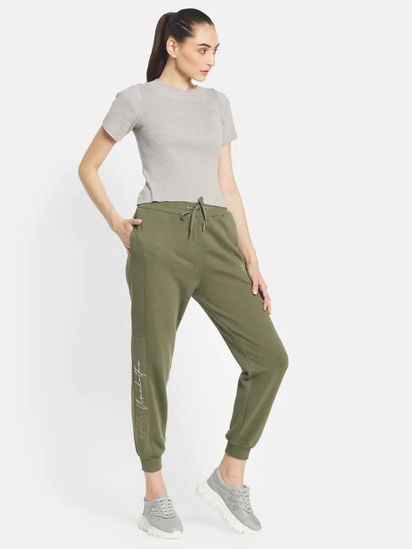 Mettle Women Olive-Coloured Solid Joggers