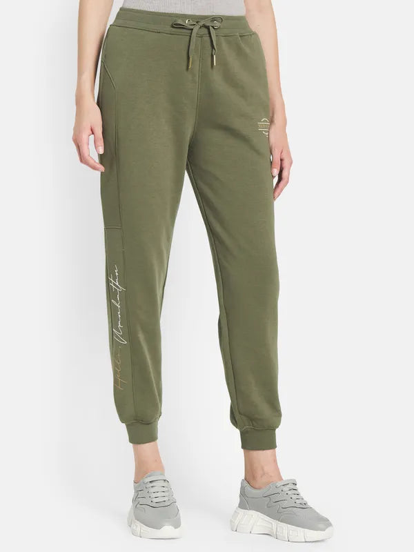 Mettle Women Olive-Coloured Solid Joggers