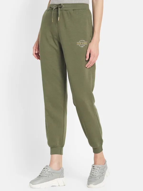 Mettle Women Olive-Coloured Solid Joggers