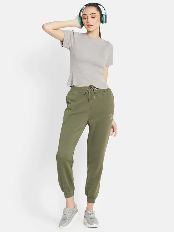 Mettle Women Olive-Coloured Solid Joggers