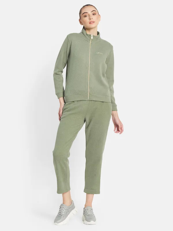 Mettle Women Olive-Green Solid Tracksuits