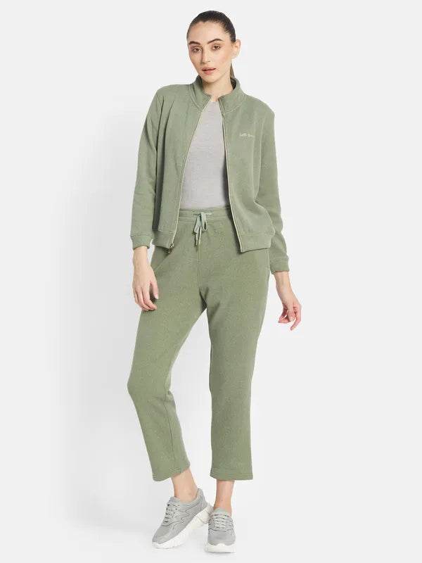 Mettle Women Olive-Green Solid Tracksuits