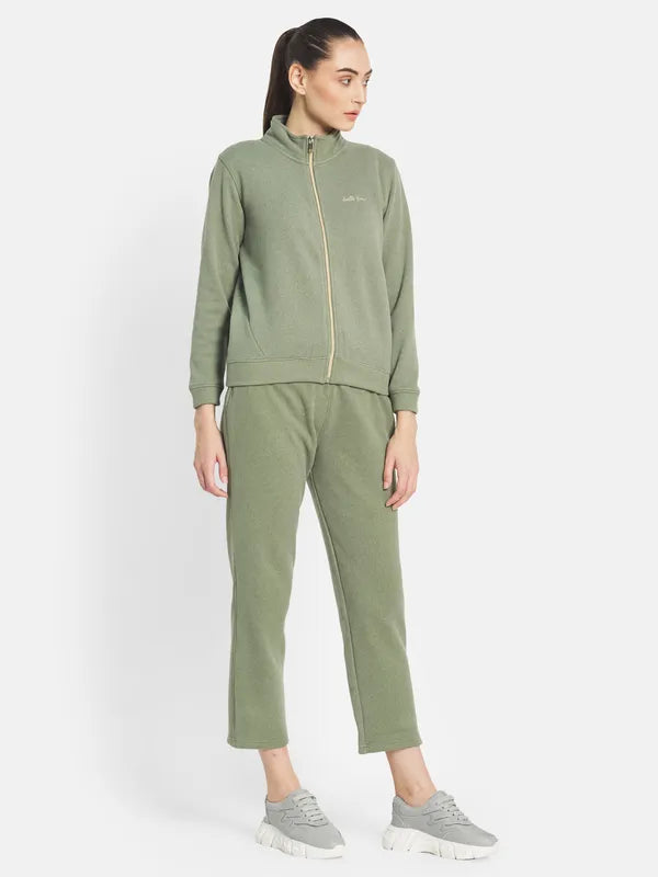 Mettle Women Olive-Green Solid Tracksuits