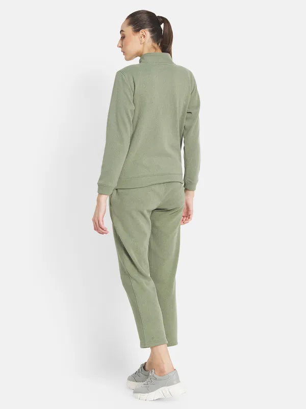 Mettle Women Olive-Green Solid Tracksuits