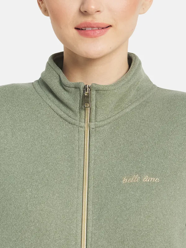 Mettle Women Olive-Green Solid Tracksuits