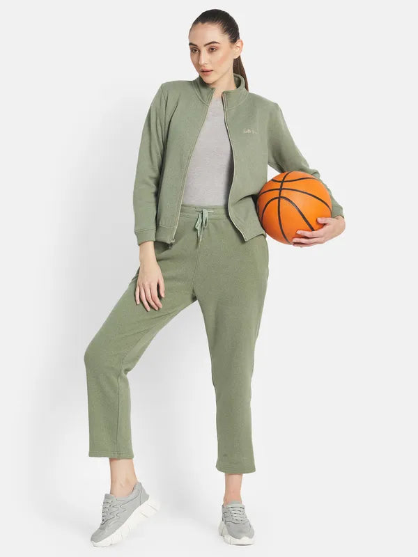 Mettle Women Olive-Green Solid Tracksuits