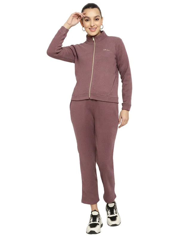 Mettle Women Purple Solid Fleece Tracksuit