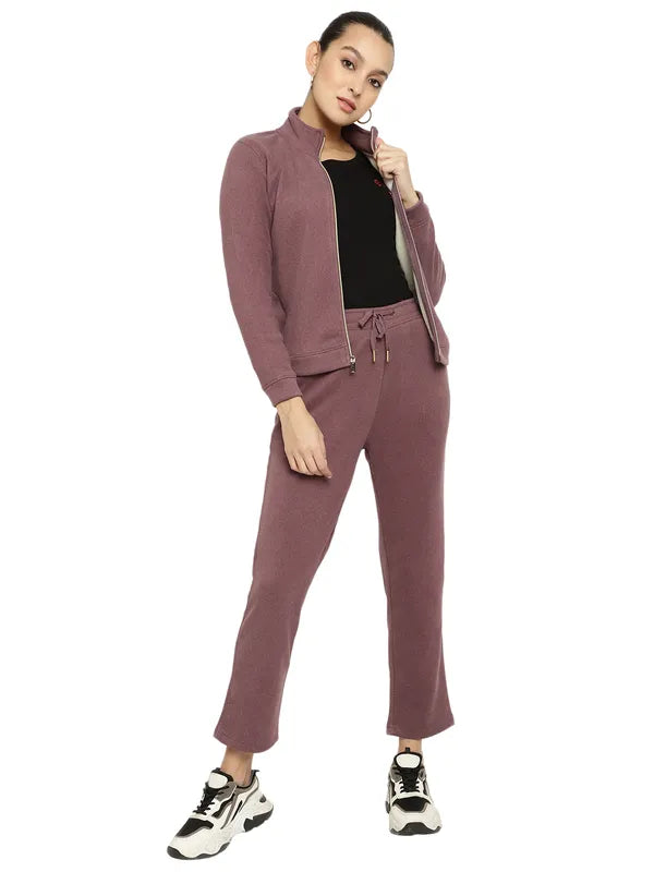 Mettle Women Purple Solid Fleece Tracksuit