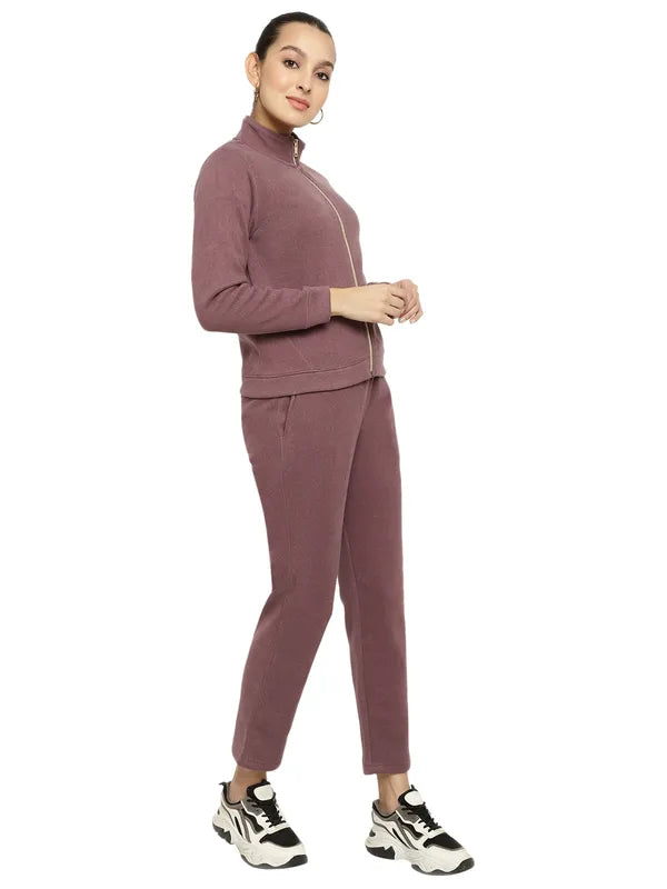 Mettle Women Purple Solid Fleece Tracksuit