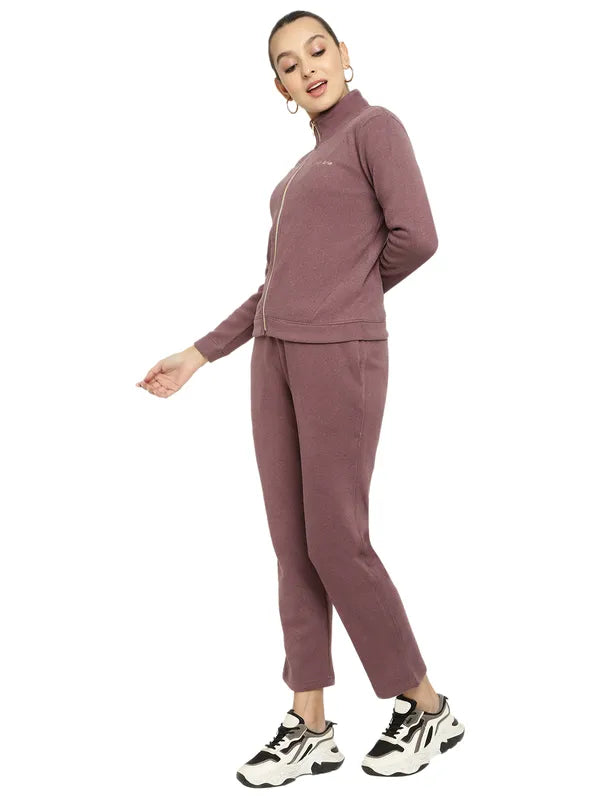 Mettle Women Purple Solid Fleece Tracksuit