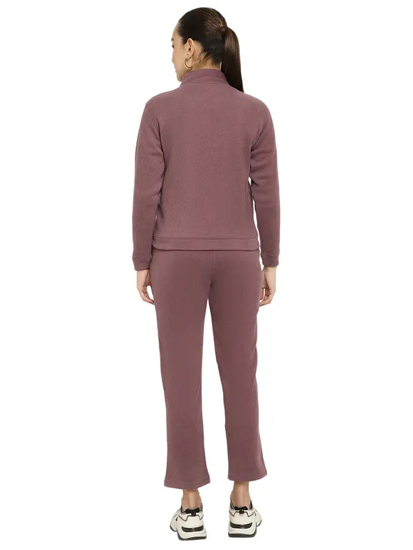 Mettle Women Purple Solid Fleece Tracksuit