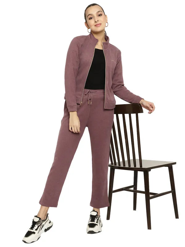 Mettle Women Purple Solid Fleece Tracksuit