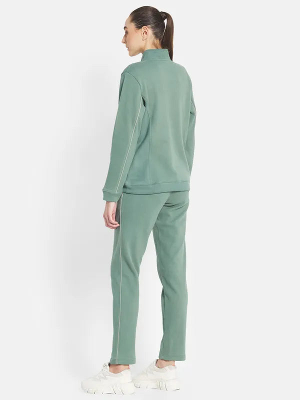 Mettle Women Olive-Green Solid Tracksuits