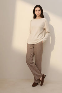 Women Solid Round Neck Sweatshirt
