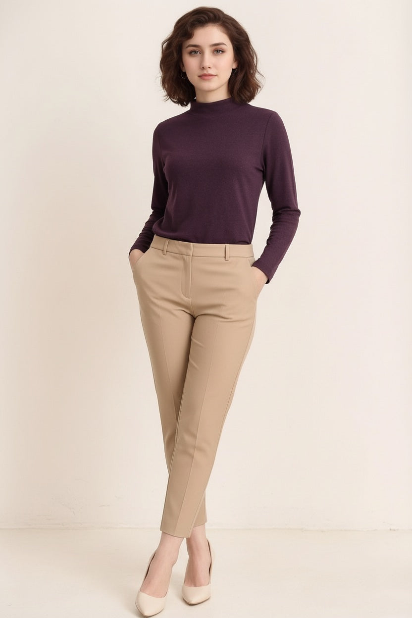 Women Grape Solid Round Neck Top