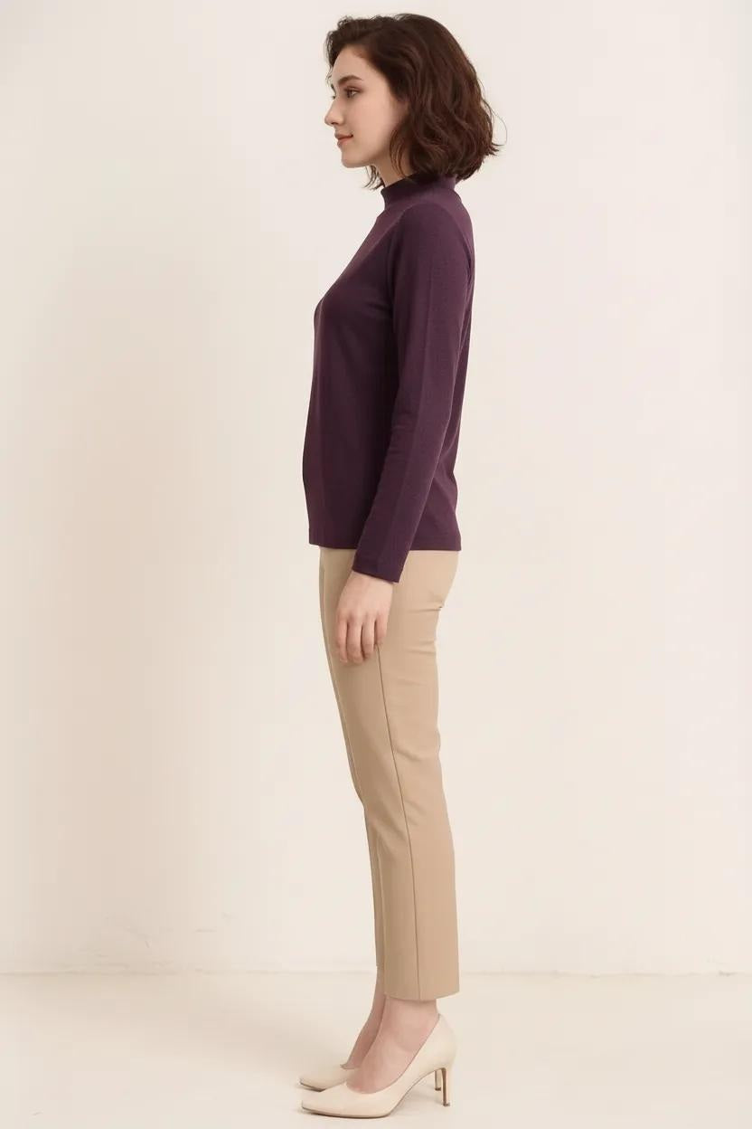 Women Grape Solid Round Neck Top