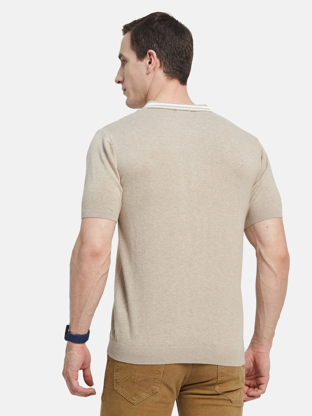 METTLE Men Solid Polo Collar Cotton T-shirt