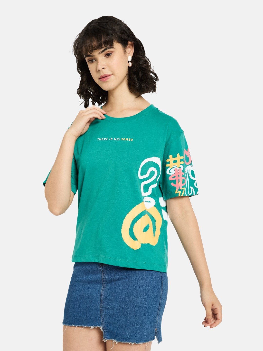 METTLE Women Graphic Printed Round Neck Cotton T-shirt