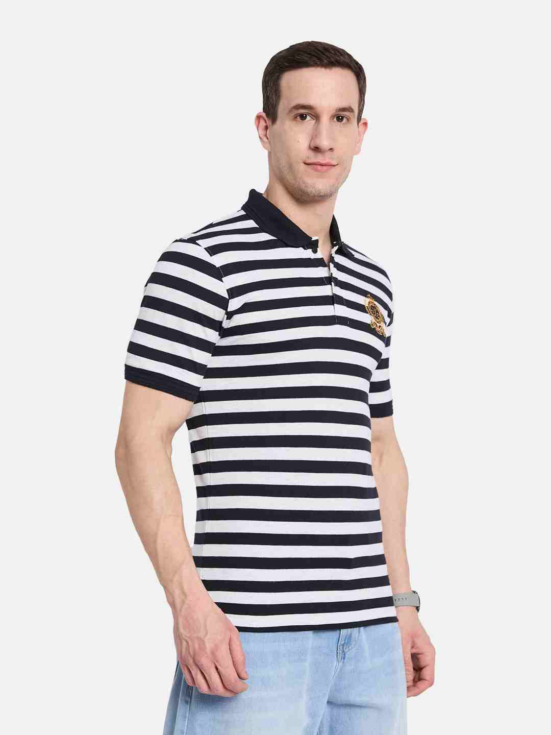 Octave Men Colourblocked Polo Collar Monochrome T-shirt