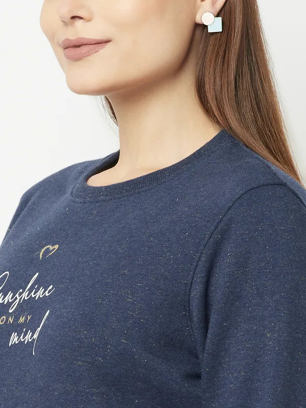 Women Navy Melange Sweatshirts