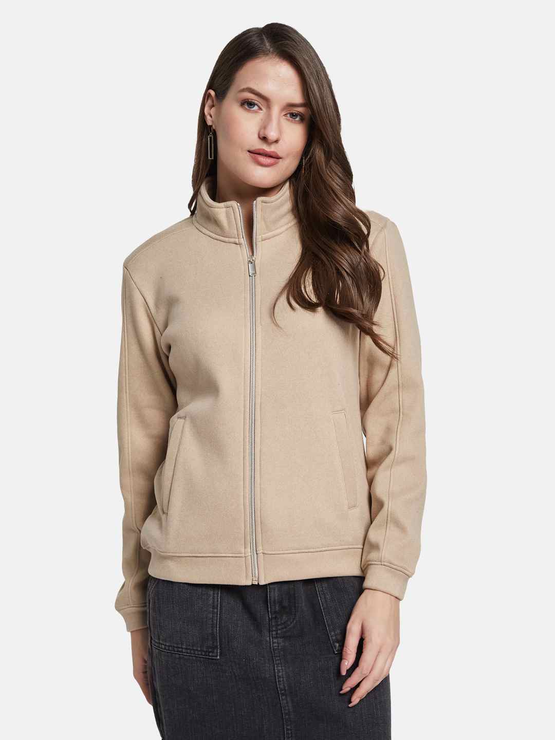 METTLE Women Mandarin Collar Long Sleeves Sweatshirt