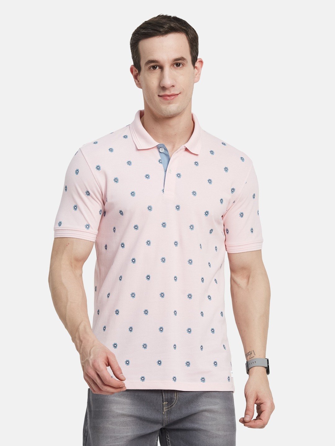 AOP FLORAL PRINT  POLO NECK PIQUE T-SHIRT