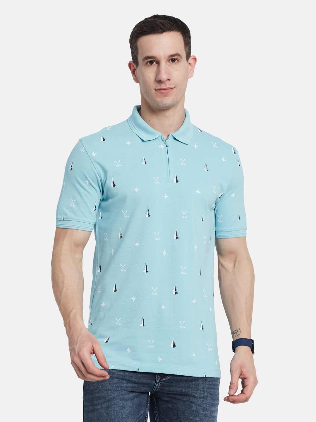 Octave Men Polka Dot Printed Polo Collar T-shirt
