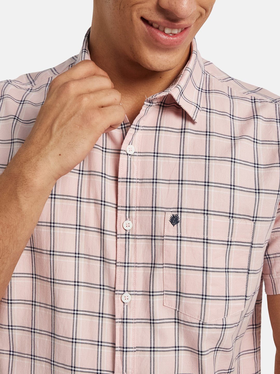 METTLE SS25 Checked Spread Collar Cotton Casual Shirt