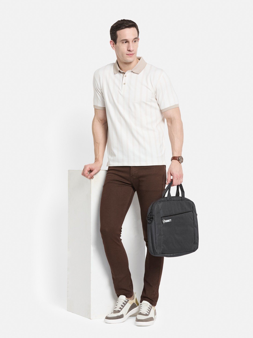 AOP MOTIF PRINT POLO NECK SINGLE JERSEY KNIT T-SHIRT