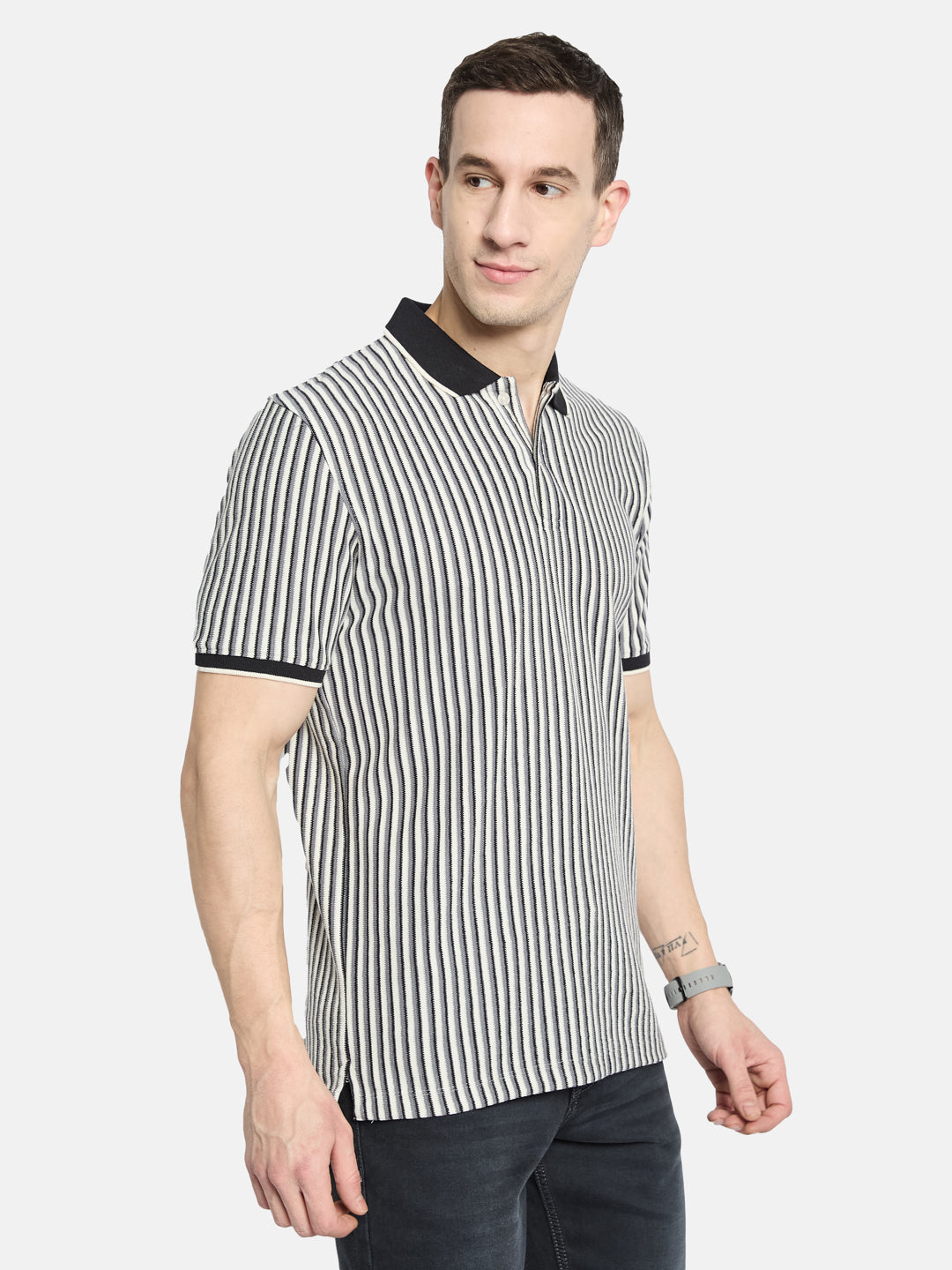 Octave Men Striped Polo Collar T-shirt
