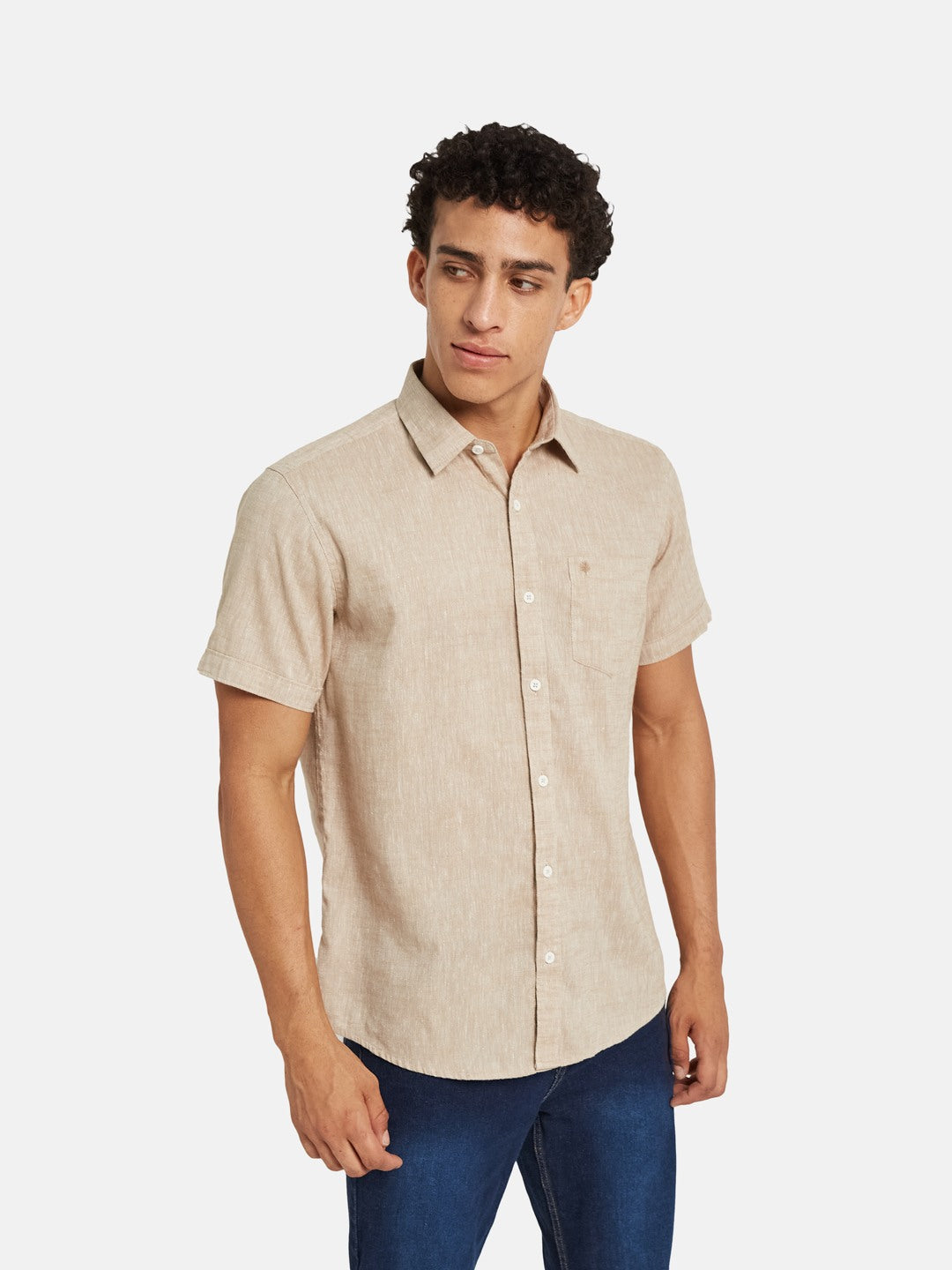 METTLE Spread Collar Short Sleeves Cotton Casual Shirt
