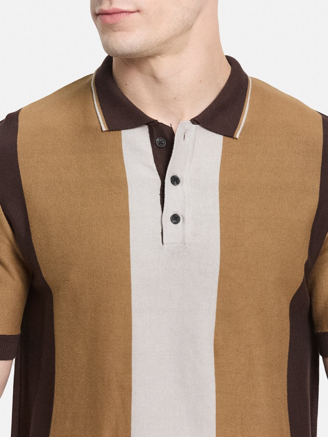 METTLE Men Colourblocked Polo Collar Cotton T-shirt