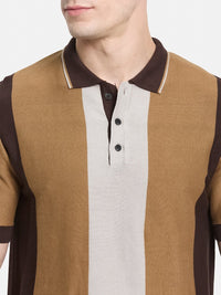 METTLE Men Colourblocked Polo Collar Cotton T-shirt