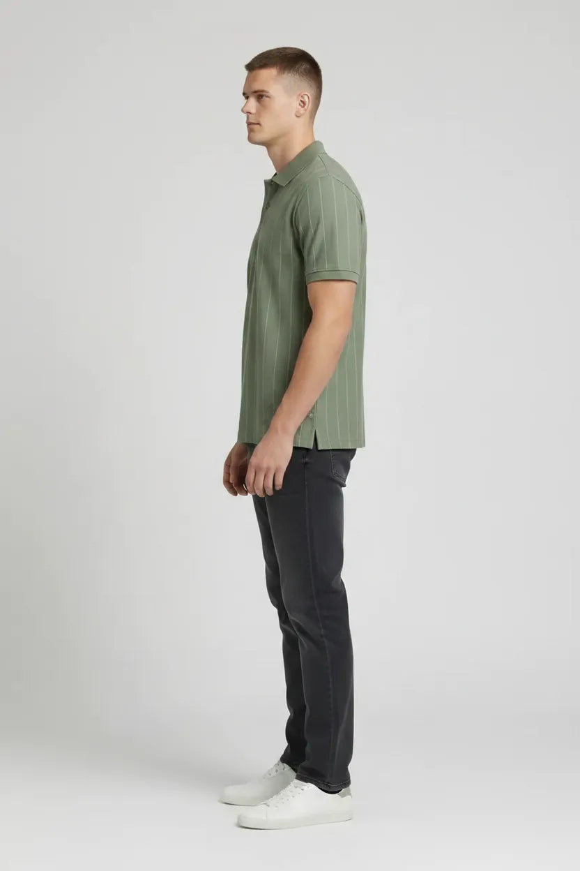 Men Striped Polo Collar T-shirt