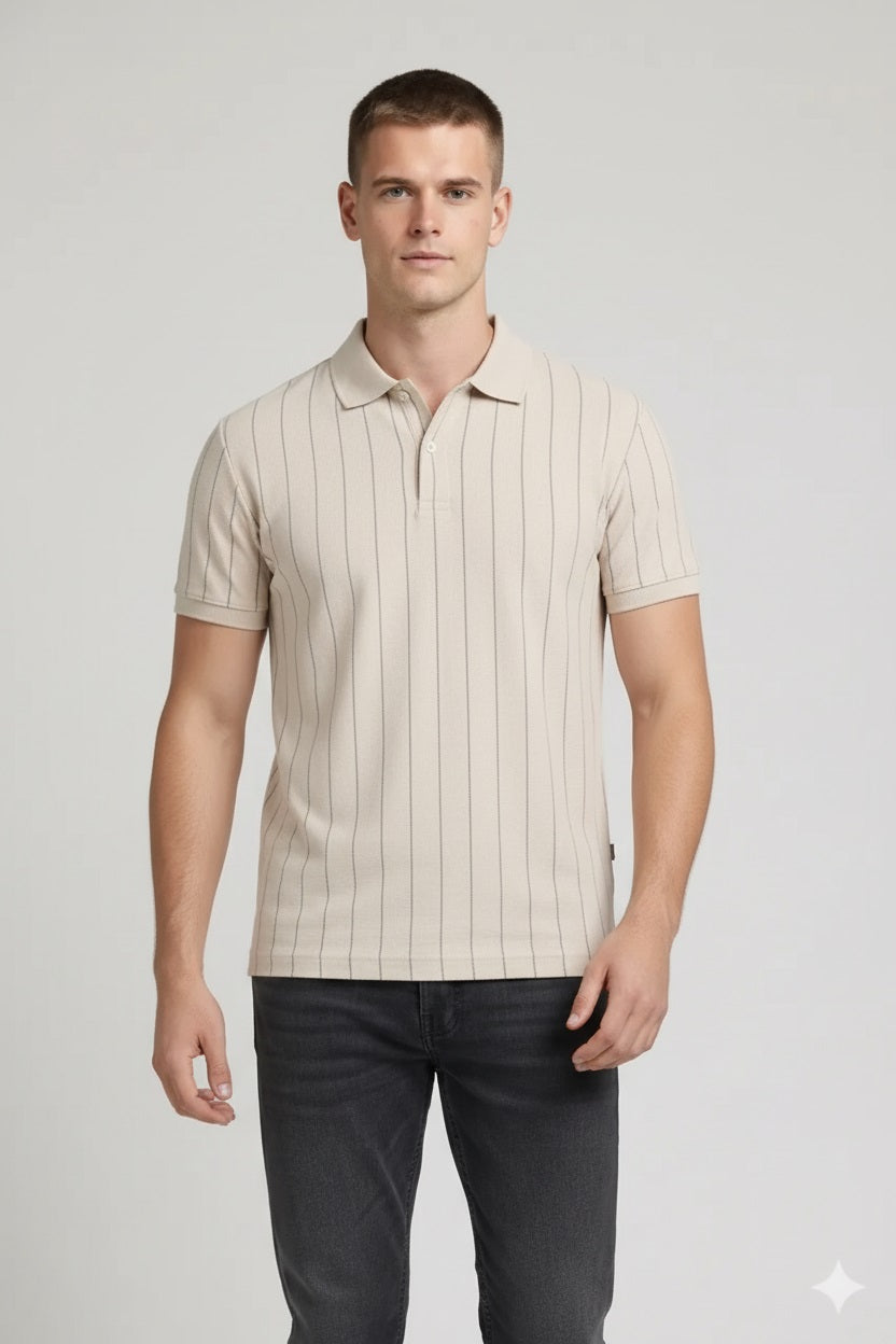 Men Pristine Striped Polo Collar T-shirt