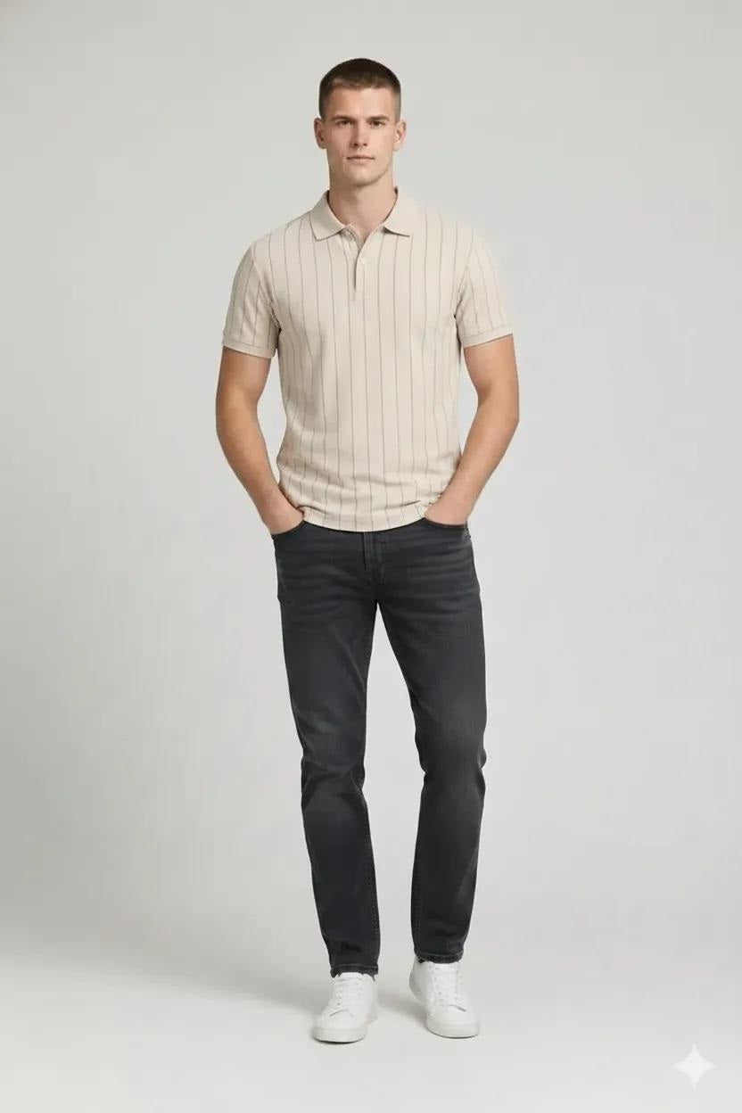 Men Pristine Striped Polo Collar T-shirt