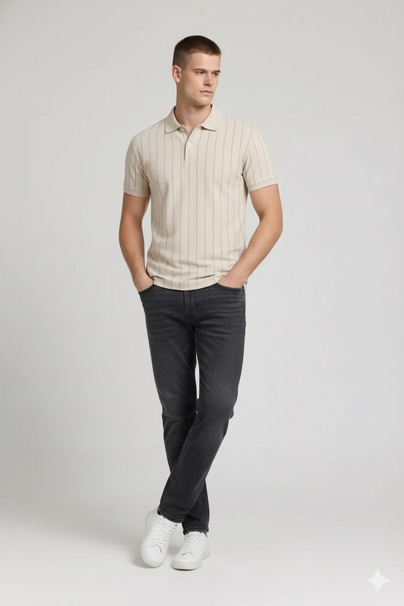 Men Pristine Striped Polo Collar T-shirt
